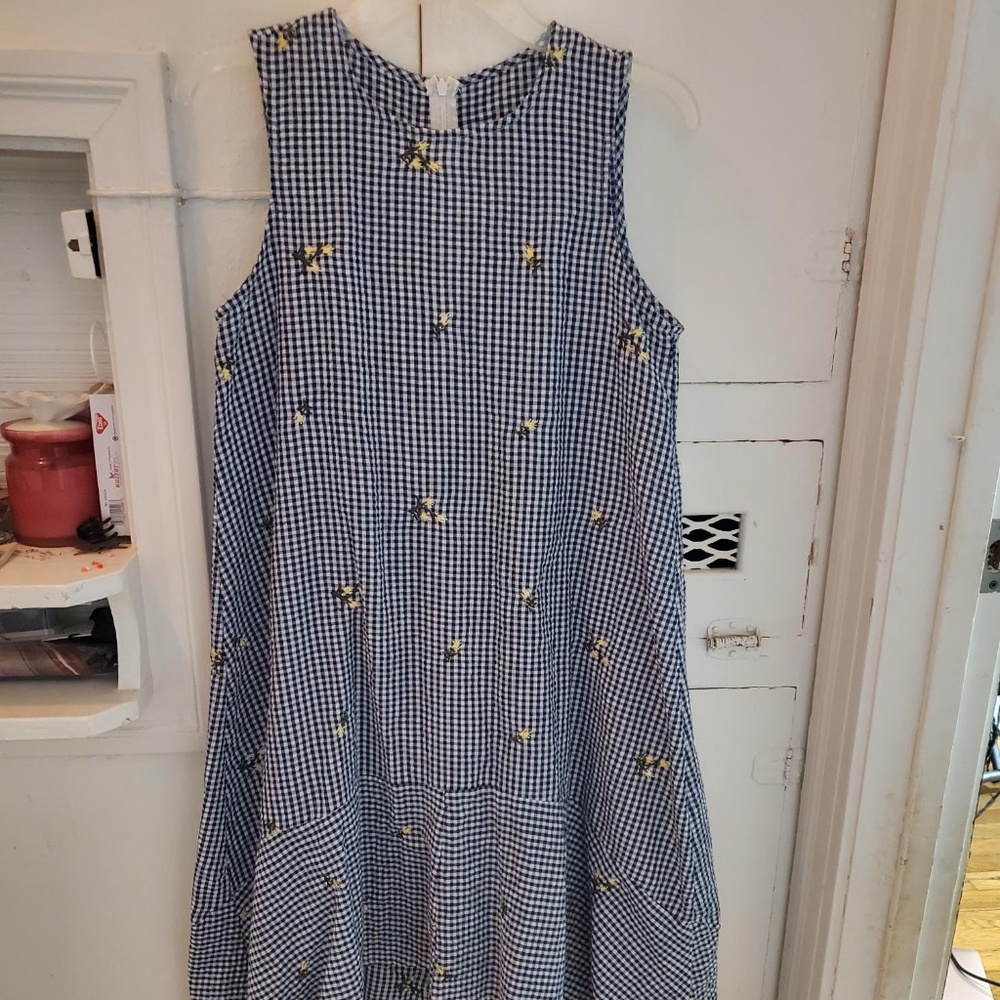 Gingham High to Low Floral Dress